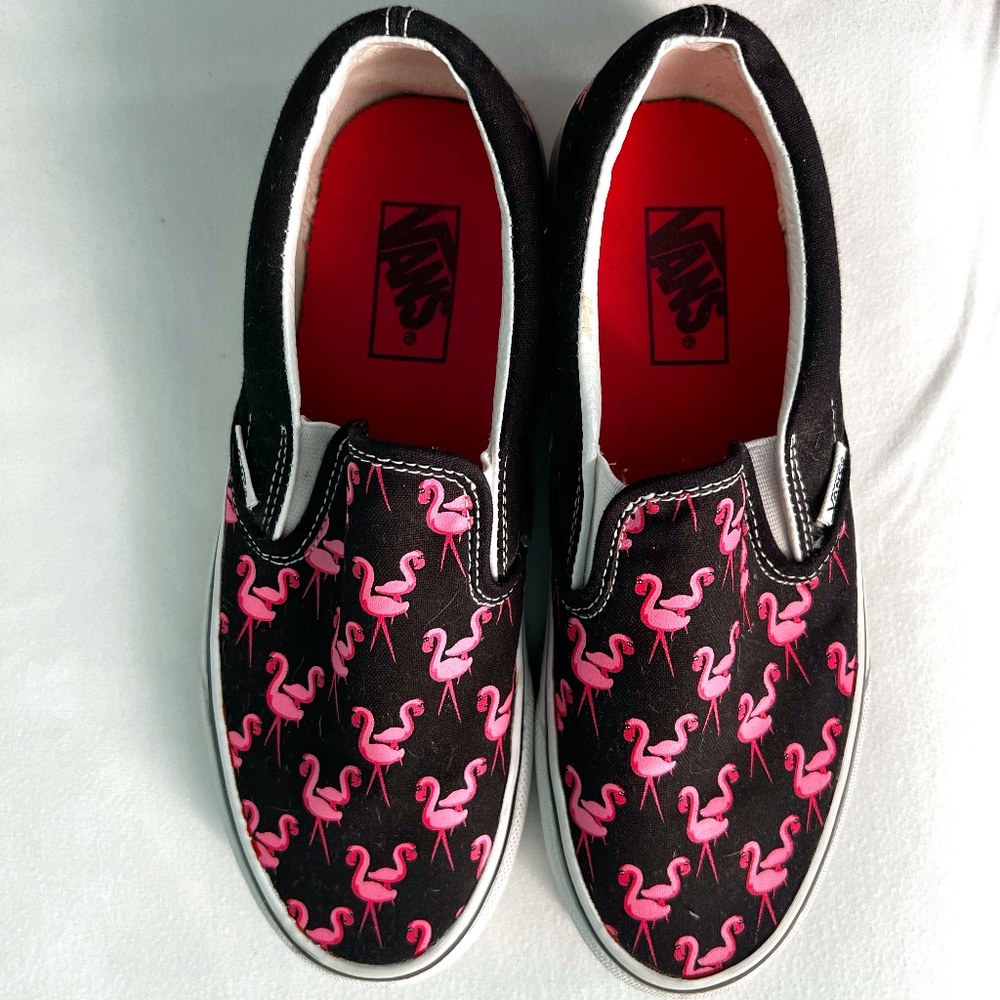 Vintage Flamingo print Vans Classic Slip On, size 8.5